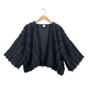 Short Kimono Style Jacket Black Fringe OSFM Career Wear Party Lagenlook Grunge